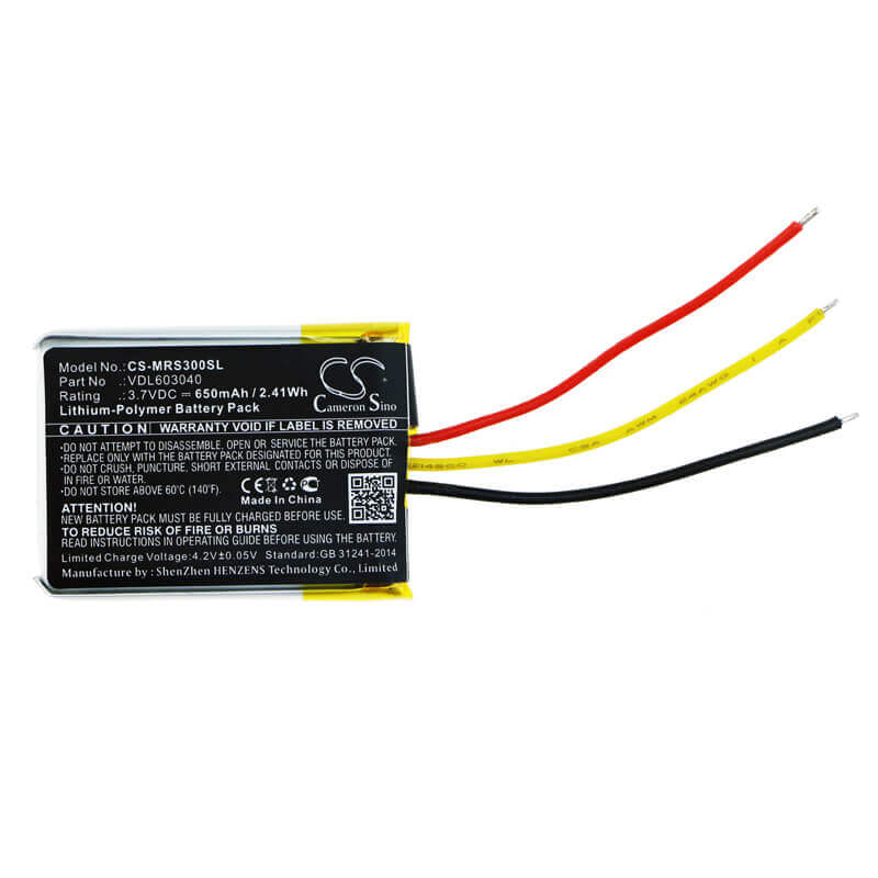 3.7V, Li-Polymer, 650mAh, Headset battery fits Marshall, Vdl603040, Major Ii, Major Ii Bluetooth, 2.41Wh Wireless Headset Cameron Sino Technology Limited