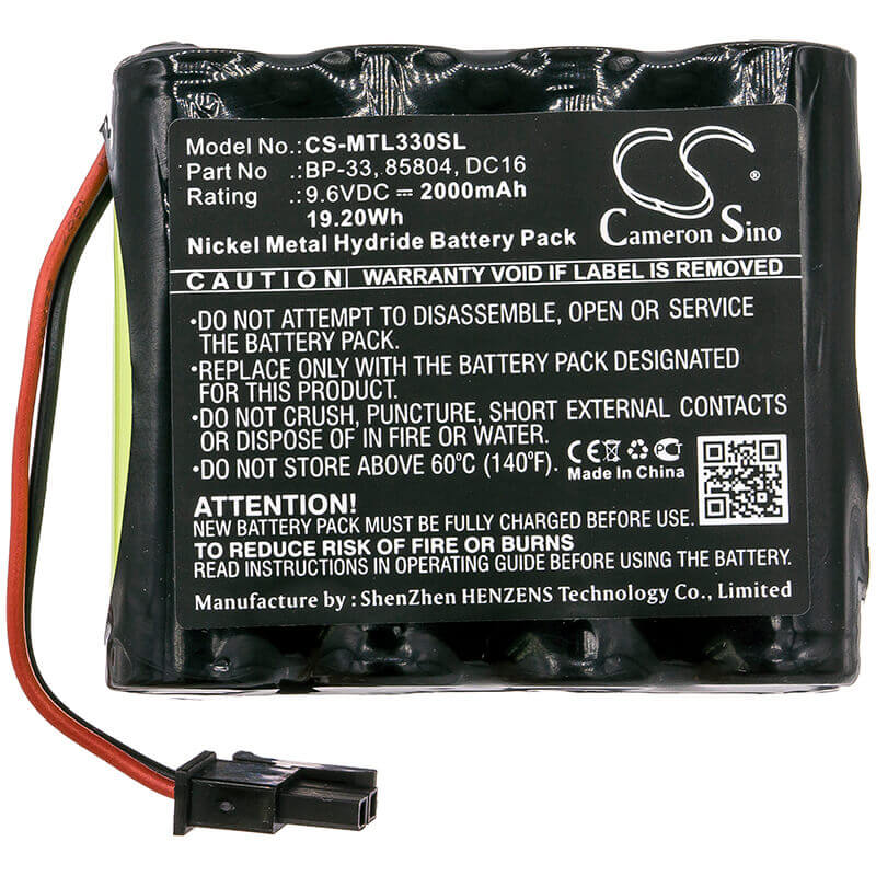 9.6V, Ni-MH, 2000mAh, Batterie d'équipement compatible avec Martel, 85804, BetaGauge 330, 19.2Wh Équipement, Enquête, Test Cameron Sino Technology Limited