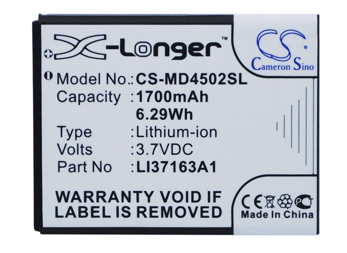 3.7V, Li-ion, 1700mAh, SmartPhone battery fits Medion, Li37163a1, Life E4502, Life P4013, 6.29Wh Mobile, SmartPhone Cameron Sino Technology Limited (Smartphone)