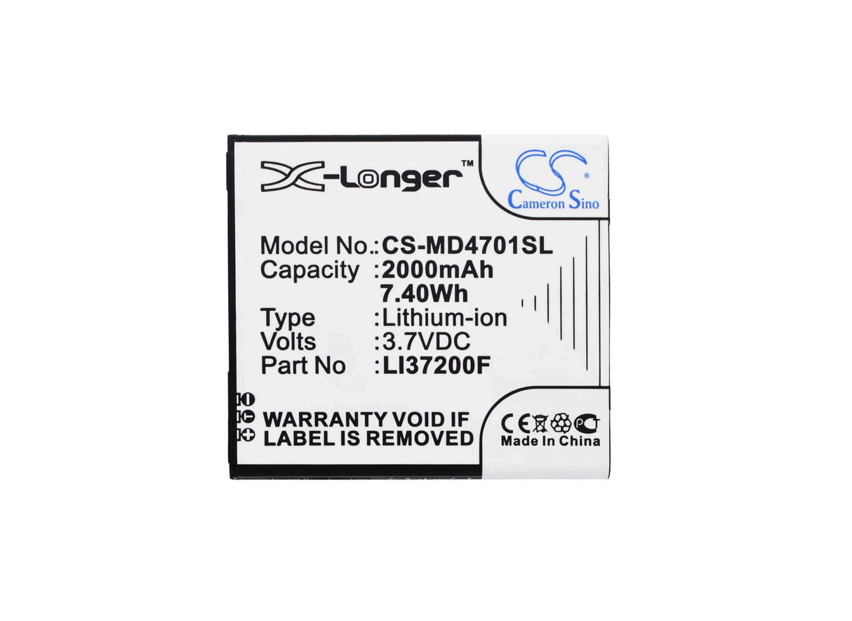 3.7V, Li-ion, 2000mAh, SmartPhone battery fits Medion, Li37200f, Life X4701, Md 98272, 7.4Wh Mobile, SmartPhone Cameron Sino Technology Limited (Smartphone)