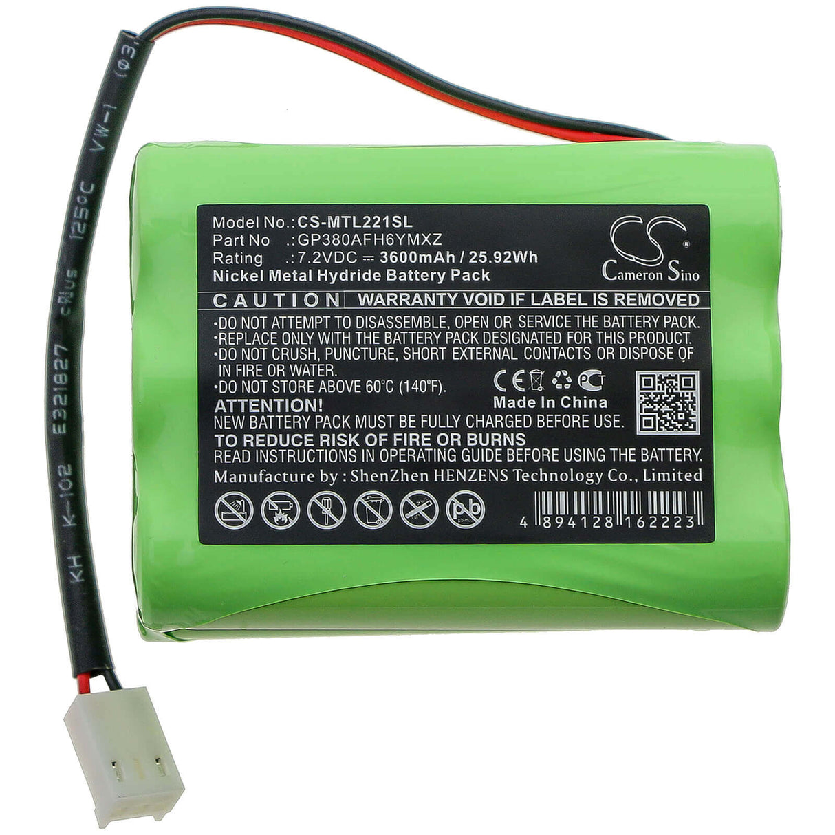 7,2V, Ni-MH, 3600mAh, Batterie d'équipement compatible avec Megalite, Transpal, Mettler, Gp380afh6ymxz, P-335, 25,92Wh Équipement, Enquête, Test Cameron Sino Technology Limited