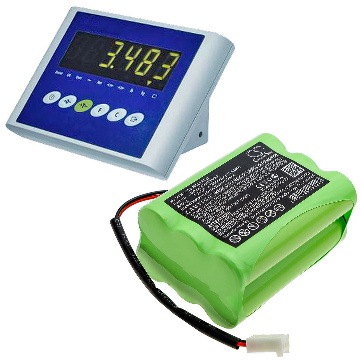 7,2V, Ni-MH, 3600mAh, Batterie d'équipement compatible avec Megalite, Transpal, Mettler, Gp380afh6ymxz, P-335, 25,92Wh Équipement, Enquête, Test Cameron Sino Technology Limited