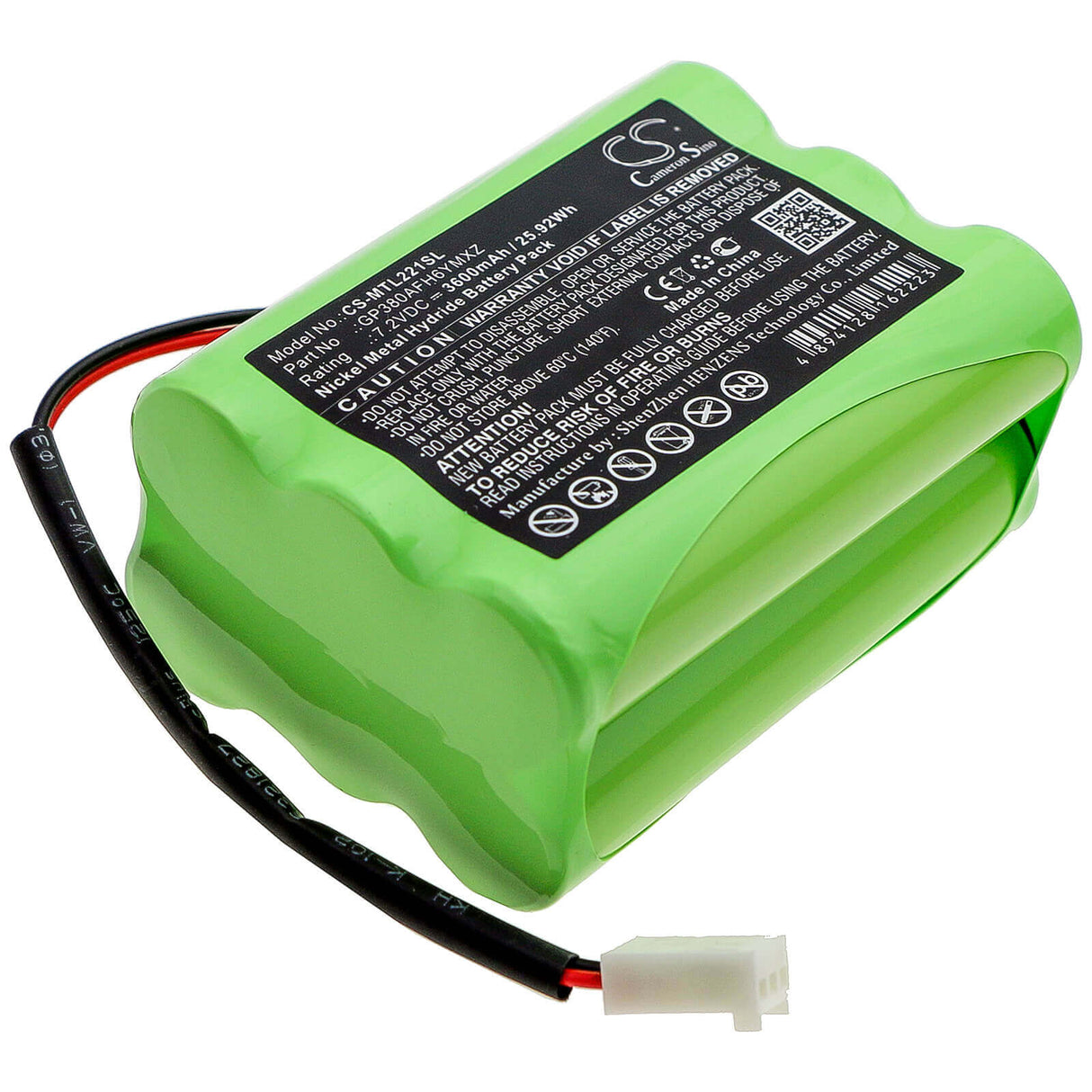 7,2V, Ni-MH, 3600mAh, Batterie d'équipement compatible avec Megalite, Transpal, Mettler, Gp380afh6ymxz, P-335, 25,92Wh Équipement, Enquête, Test Cameron Sino Technology Limited