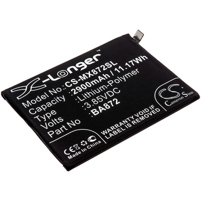 3.85V, Li-Polymer, 2900mAh, SmartPhone battery fits Meizu, Meilan, Ba872, 16x, M1872, 11.17Wh Mobile, SmartPhone Cameron Sino Technology Limited (Smartphone)