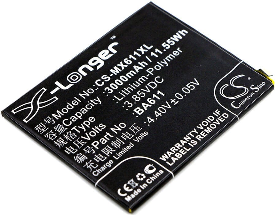 3.85V, Li-Polymer, 3000mAh, SmartPhone battery fits Meilan, Meizu, Ba611, 5, M5, 11.55Wh Mobile, SmartPhone Cameron Sino Technology Limited (Smartphone)