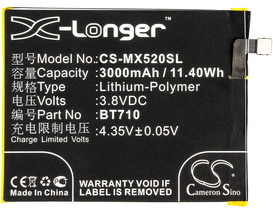 3.8V, Li-Polymer, 3000mAh, SmartPhone battery fits Meizu, Meilan, Bt710, A5, 11.4Wh Mobile, SmartPhone Cameron Sino Technology Limited (Smartphone)