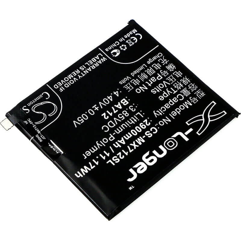3.85V, Li-Polymer, 2900mAh, SmartPhone battery fits Meilan, Meizu, Ba712, S6, 11.17Wh Mobile, SmartPhone Cameron Sino Technology Limited (Smartphone)
