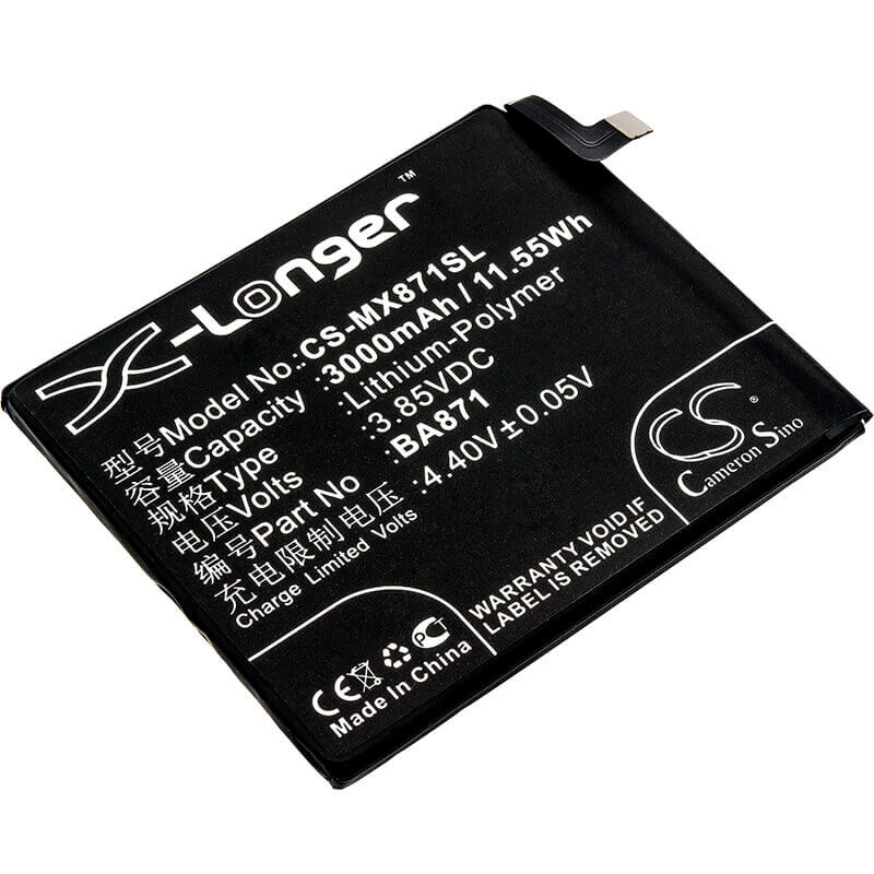 3.85V, Li-Polymer, 3000mAh, SmartPhone battery fits Meizu, Ba871, 15 Lite, M15, 11.55Wh Mobile, SmartPhone Cameron Sino Technology Limited (Smartphone)