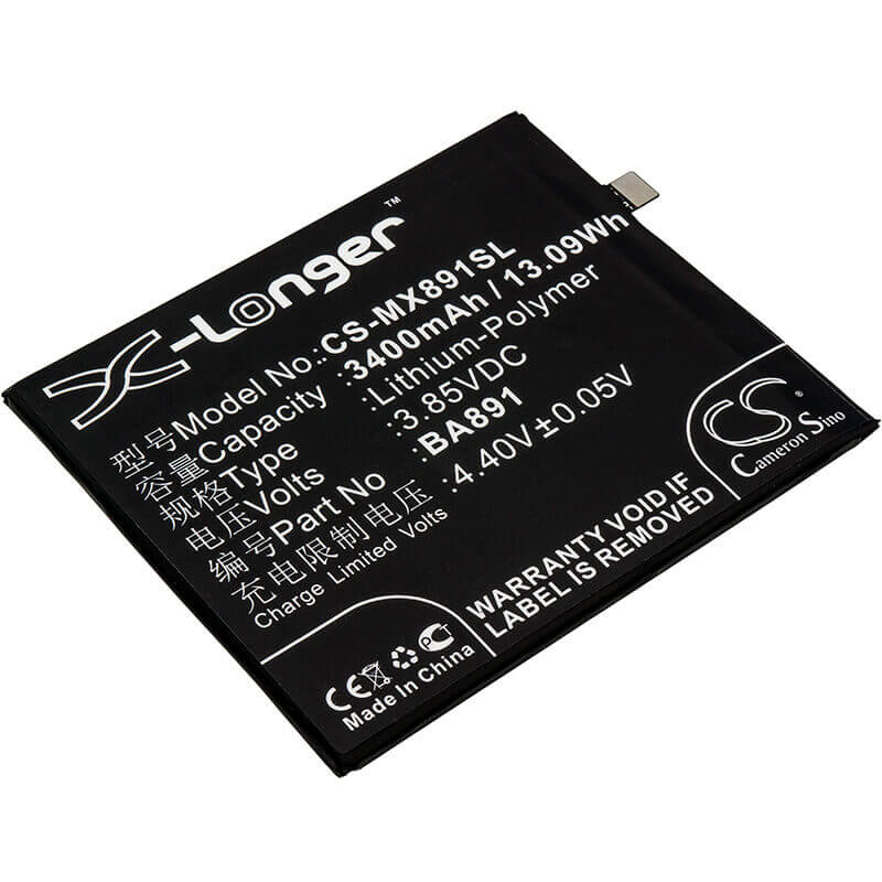 3.85V, Li-Polymer, 3400mAh, SmartPhone battery fits Meizu, Ba891, 15 Plus, 15 Plus Dual Sim, 13.09Wh Mobile, SmartPhone Cameron Sino Technology Limited (Smartphone)