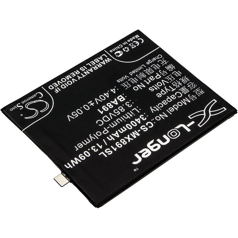 3.85V, Li-Polymer, 3400mAh, SmartPhone battery fits Meizu, Ba891, 15 Plus, 15 Plus Dual Sim, 13.09Wh Mobile, SmartPhone Cameron Sino Technology Limited (Smartphone)