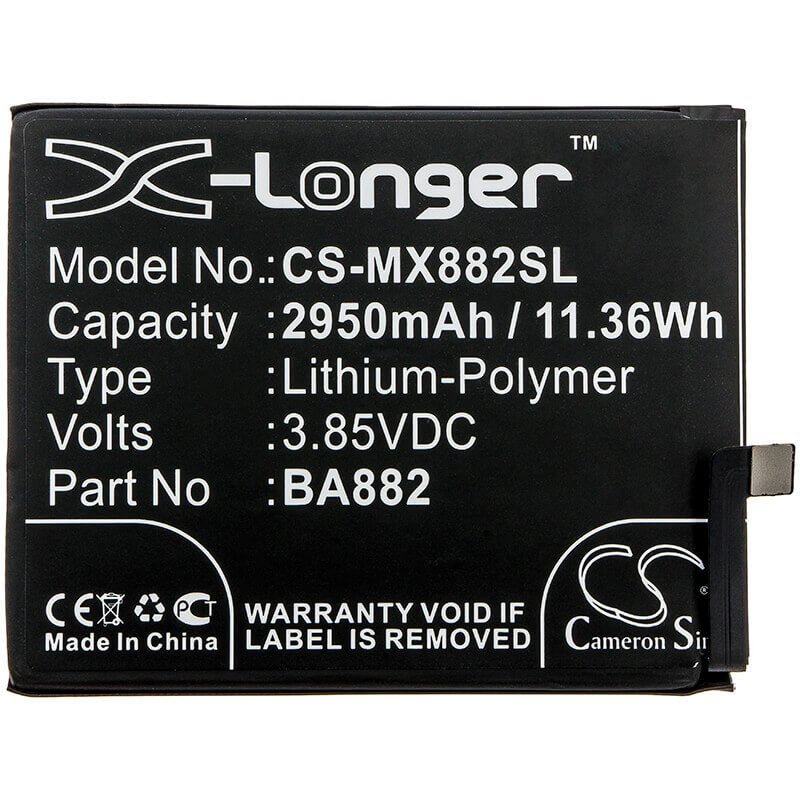 3,85V, Li-Polymère, 2950mAh, batterie de téléphone intelligent compatible avec Meizu, Ba882, 16, 16 Édition Premium, 11,36Wh Mobile, Smartphone Cameron Sino Technology Limited (Smartphone)