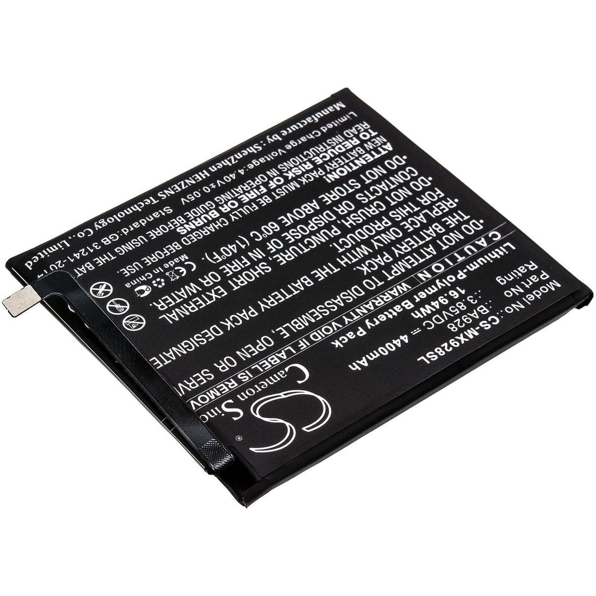 3,85V, Li-Polymer, 4400mAh, batterie de smartphone compatible avec Meizu, Ba928, 16t, M1928, 16,94Wh Mobile, Smartphone Cameron Sino Technology Limited (Smartphone)