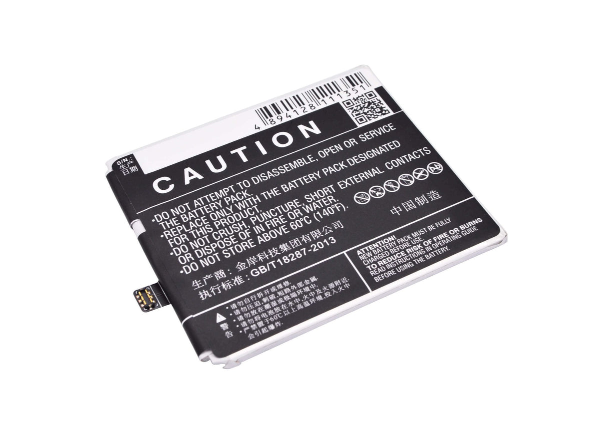 3.8V, Li-Polymer, 3100mAh, SmartPhone battery fits Meizu, Bt50, Blue Charm Metal, Blue Charm Metal Dual Sim Td-l, 11.78Wh Mobile, SmartPhone Cameron Sino Technology Limited (Smartphone)