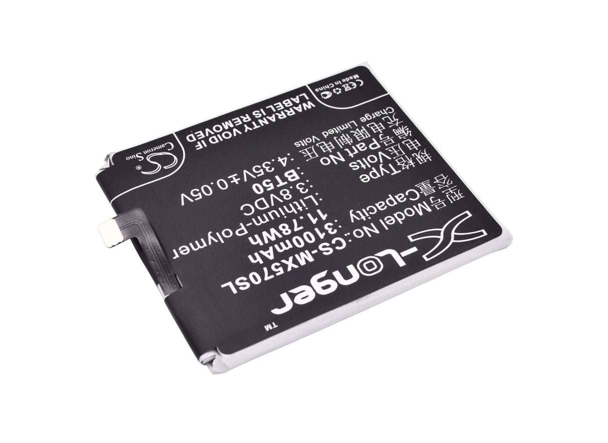 3.8V, Li-Polymer, 3100mAh, SmartPhone battery fits Meizu, Bt50, Blue Charm Metal, Blue Charm Metal Dual Sim Td-l, 11.78Wh Mobile, SmartPhone Cameron Sino Technology Limited (Smartphone)
