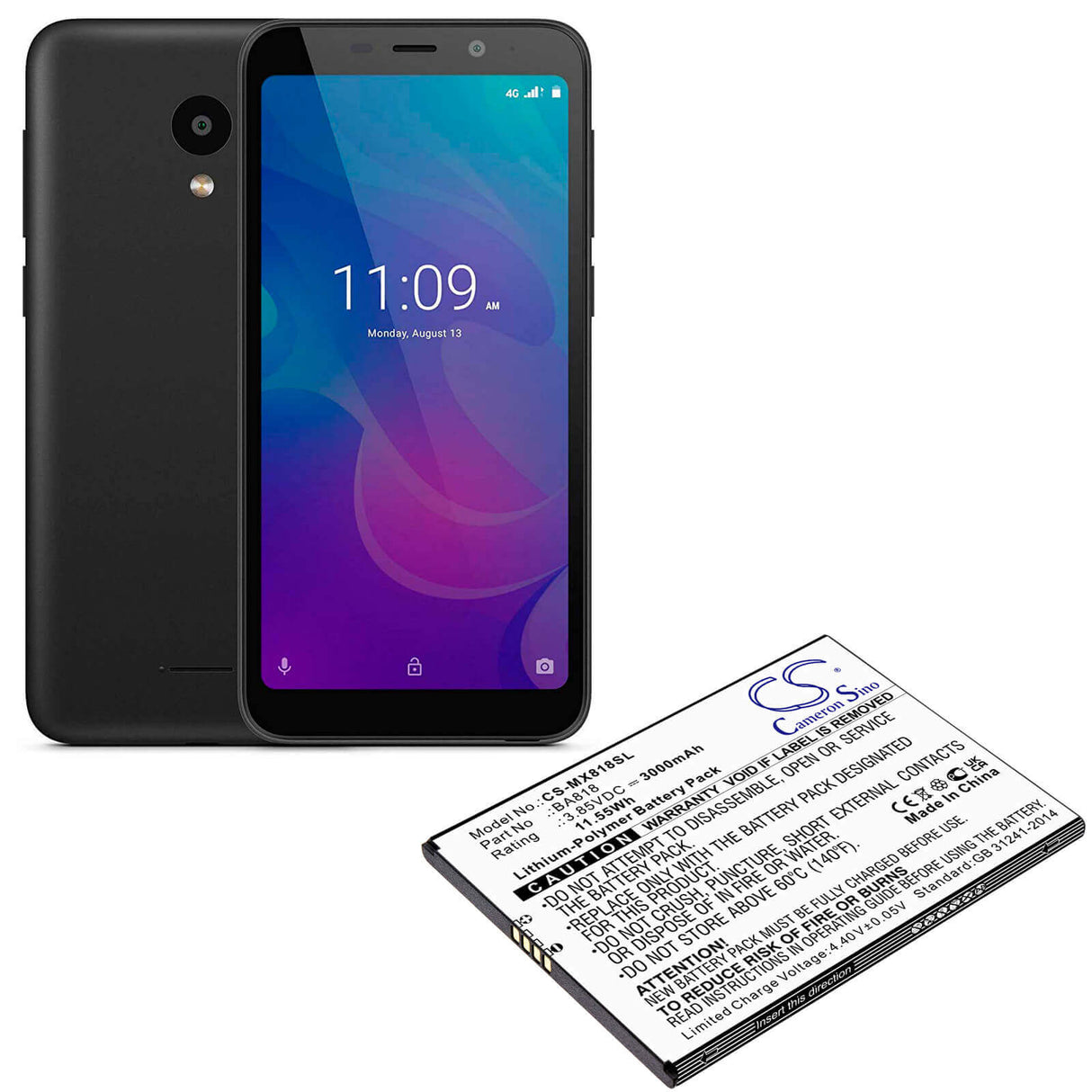3.85V, Li-Polymer, 3000mAh, SmartPhone battery fits Meizu, Ba818, C9, C9 Pro, 11.55Wh Mobile, SmartPhone Cameron Sino Technology Limited (Smartphone)