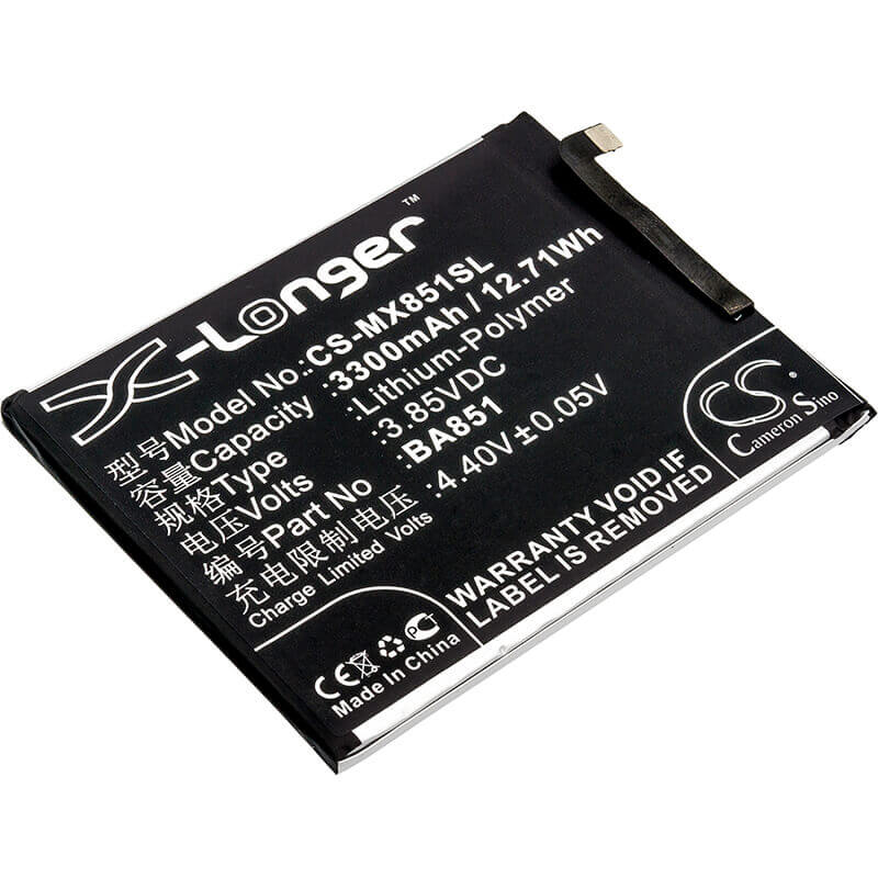 3.85V, Li-Polymer, 3300mAh, SmartPhone battery fits Meizu, Ba851, E3, E3 Dual Sim, 12.71Wh Mobile, SmartPhone Cameron Sino Technology Limited (Suspended)
