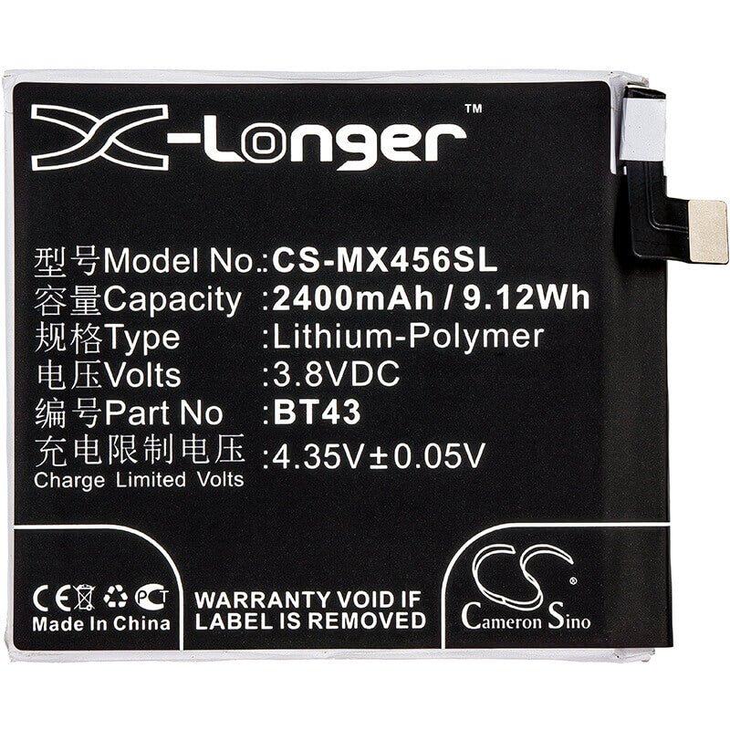 3.8V, Li-Polymer, 2400mAh, SmartPhone battery fits Meizu, Bt43, K456m, K52, 9.12Wh Mobile, SmartPhone Cameron Sino Technology Limited (Suspended)