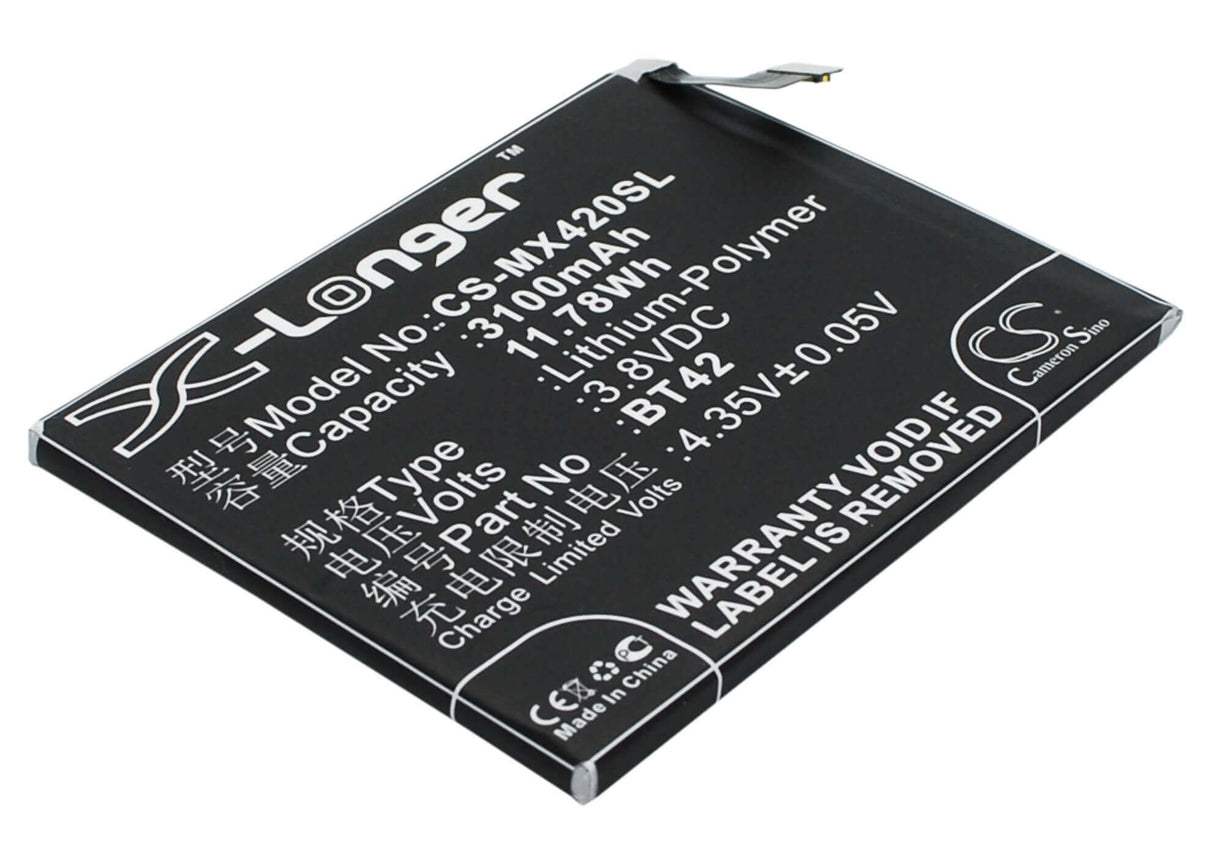 3.8V, Li-Polymer, 3100mAh, SmartPhone battery fits Meizu, Bt42, M1, Note, 11.78Wh Mobile, SmartPhone Cameron Sino Technology Limited (Smartphone)