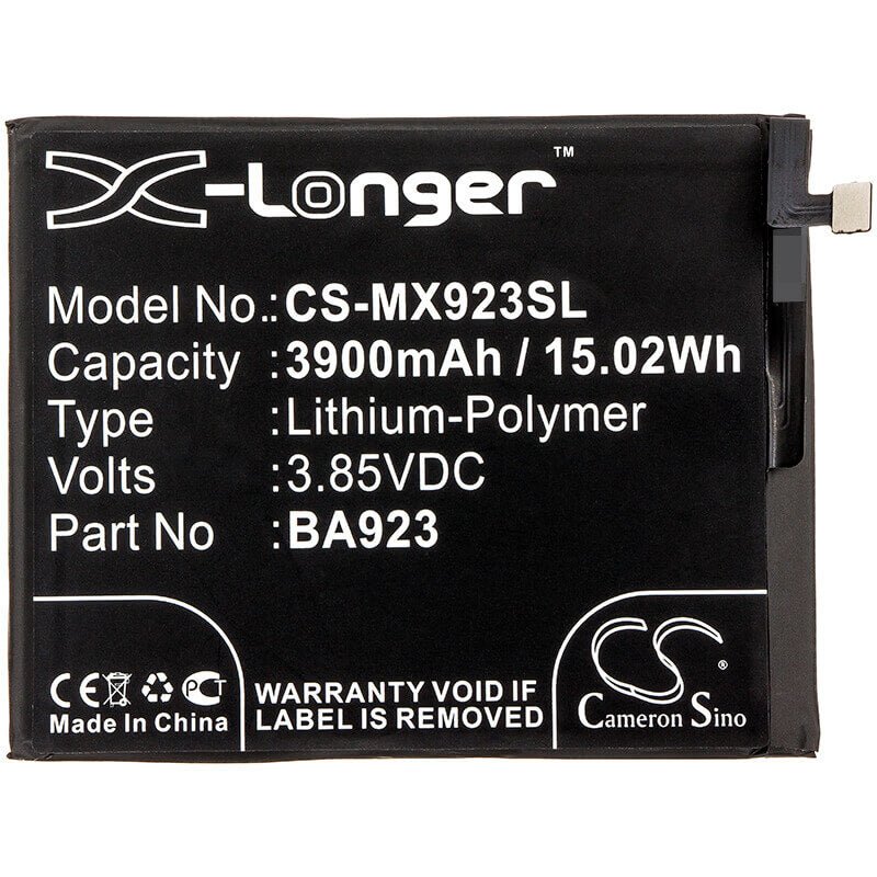 3.85V, Li-Polymer, 3900mAh, SmartPhone battery fits Meizu, Ba923, M1923, M923q, 15.02Wh Mobile, SmartPhone Cameron Sino Technology Limited (Smartphone)