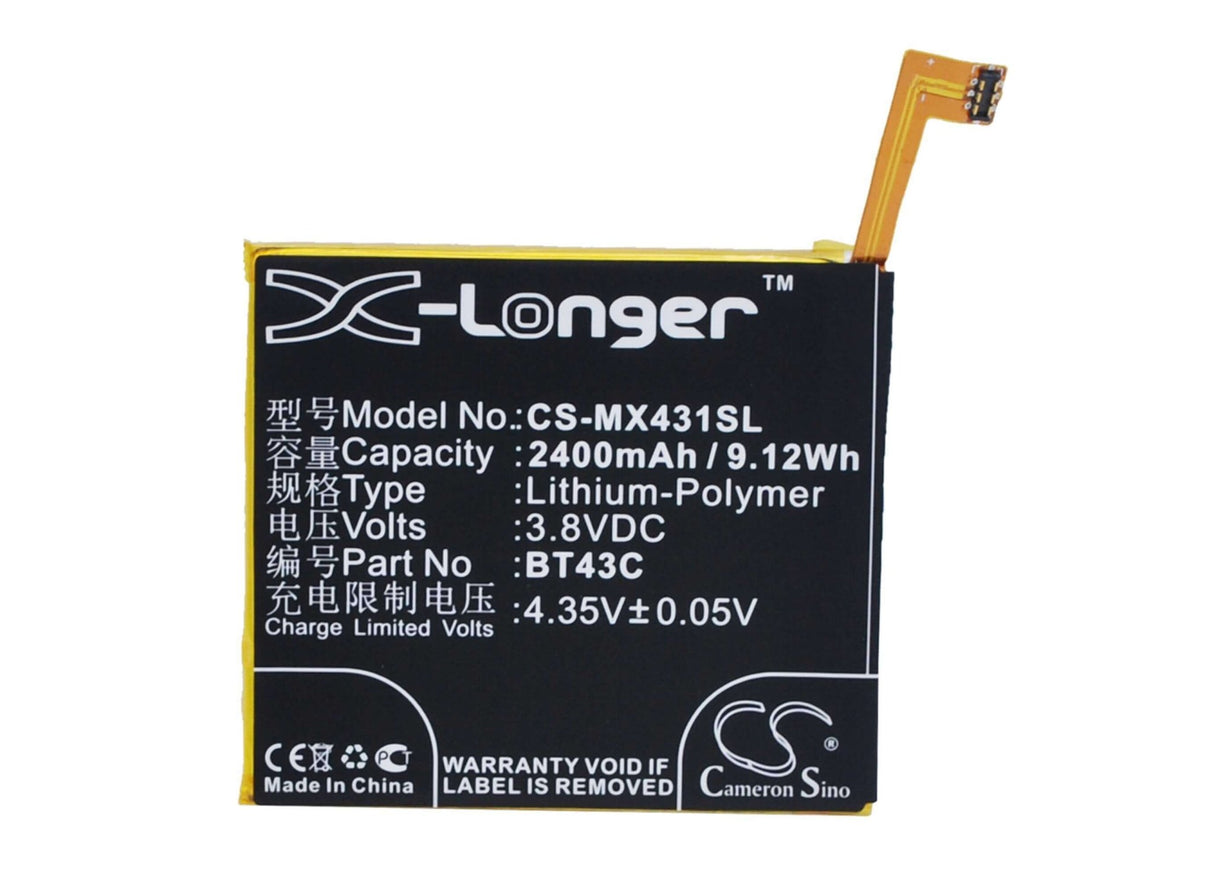 3.8V, Li-Polymer, 2400mAh, SmartPhone battery fits Meizu, Bt43c, M2, M578, 9.12Wh Mobile, SmartPhone Cameron Sino Technology Limited (Smartphone)