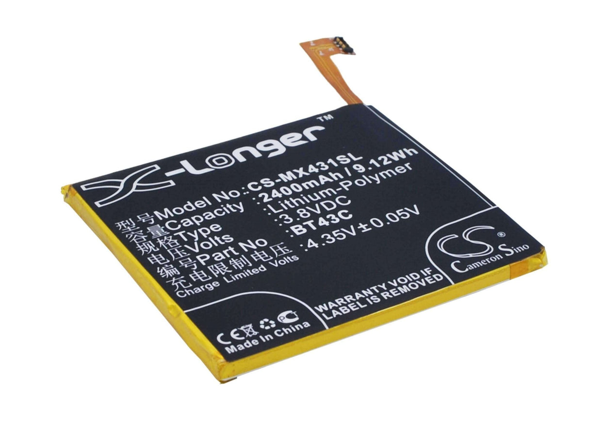 3.8V, Li-Polymer, 2400mAh, SmartPhone battery fits Meizu, Bt43c, M2, M578, 9.12Wh Mobile, SmartPhone Cameron Sino Technology Limited (Smartphone)
