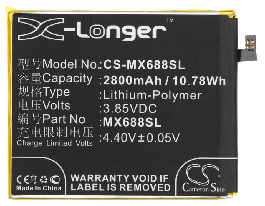 3.85V, Li-Polymer, 2800mAh, SmartPhone battery fits Meizu, Bt68, M3, M3 Mini, 10.78Wh Mobile, SmartPhone Cameron Sino Technology Limited (Smartphone)