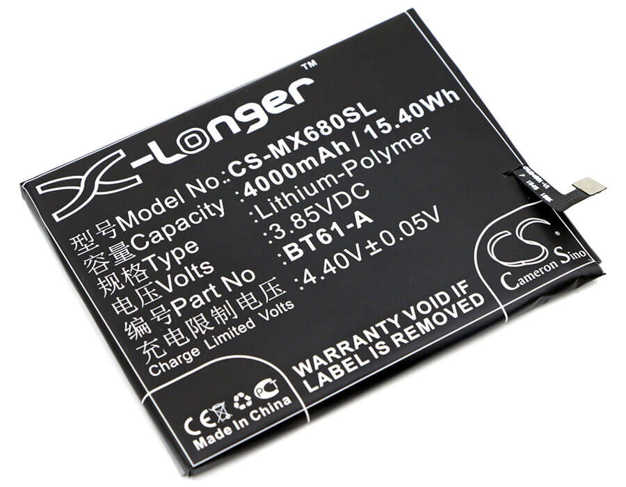 3.85V, Li-Polymer, 4000mAh, SmartPhone battery fits Meilan, Meizu, Bt61-a, Note 3, 15.4Wh Mobile, SmartPhone Cameron Sino Technology Limited (Smartphone)