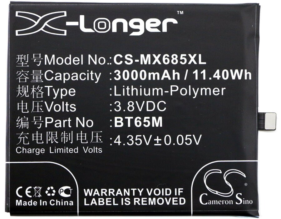 3.8V, Li-Polymer, 3000mAh, SmartPhone battery fits Meizu, Bt65m, M685c, M685q, 11.4Wh Mobile, SmartPhone Cameron Sino Technology Limited (Smartphone)