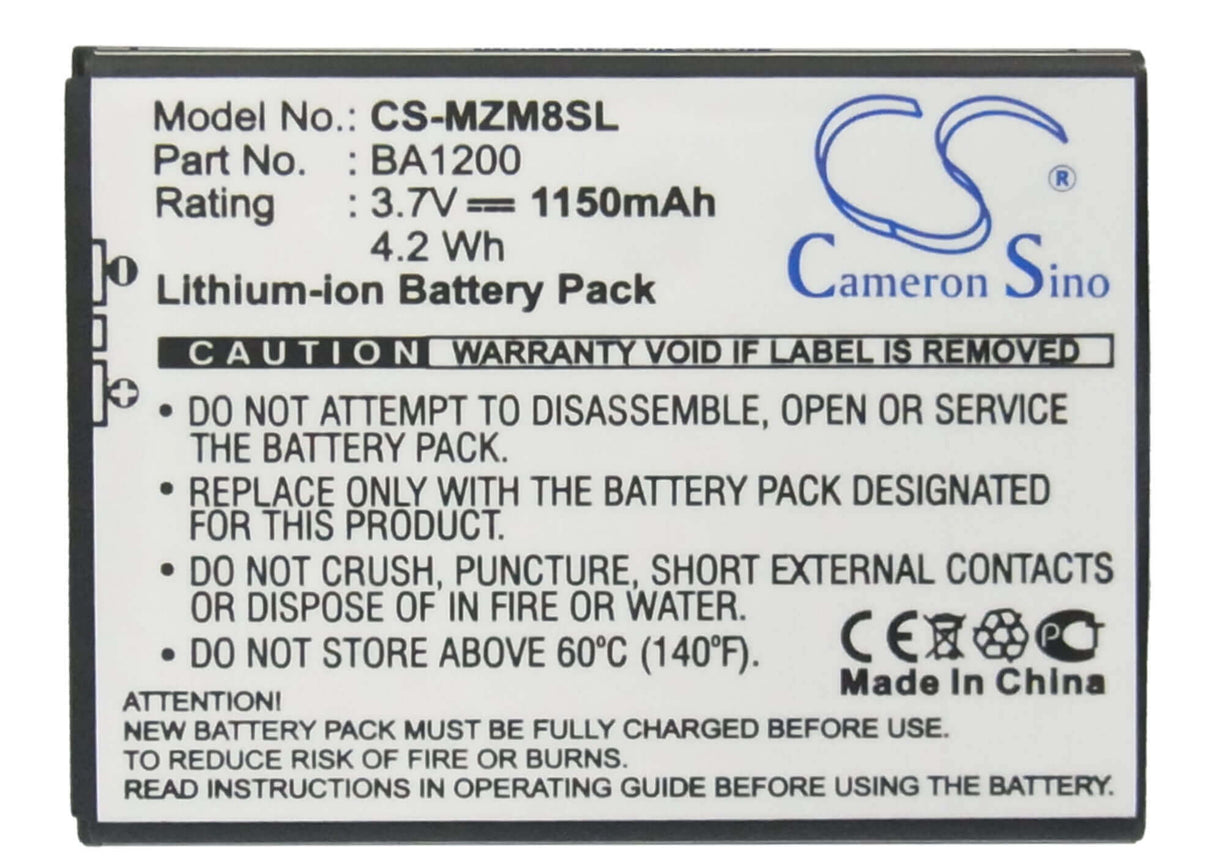 3.7V, Li-ion, 1150mAh, SmartPhone battery fits Meizu, Ba1200, M8, M8 16gb, 4.26Wh Mobile, SmartPhone Cameron Sino Technology Limited (Suspended)