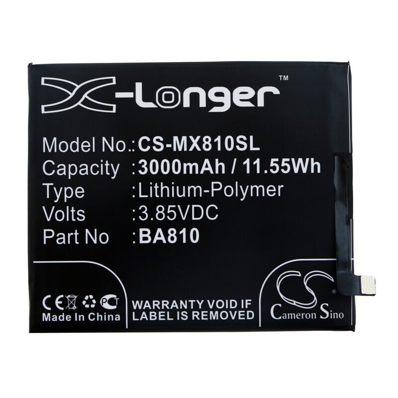 3.85V, Li-Polymer, 3000mAh, SmartPhone battery fits Meizu, Ba810, M810h, M8c, 11.55Wh Mobile, SmartPhone Cameron Sino Technology Limited (Smartphone)