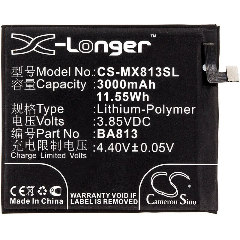 3,85V, Li-Polymer, 3000mAh, batterie de smartphone compatible avec Meizu, Ba813, M813q, V8 Pro, 11,55Wh Mobile, Smartphone Cameron Sino Technology Limited (Smartphone)