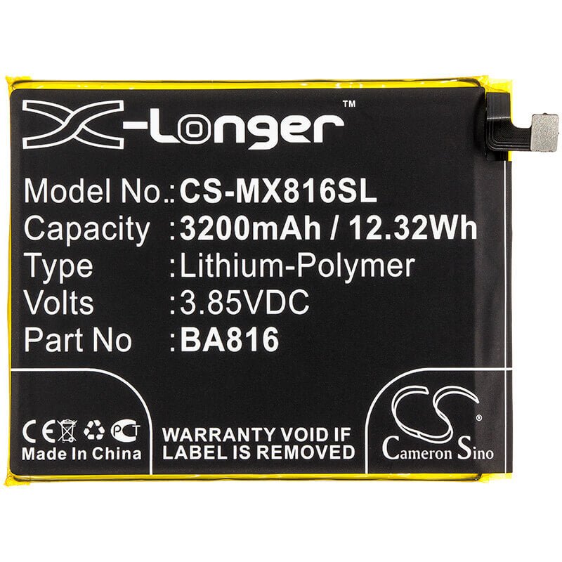 3.85V, Li-Polymer, 3200mAh, SmartPhone battery fits Meizu, Ba816, M816q, V8, 12.32Wh Mobile, SmartPhone Cameron Sino Technology Limited (Smartphone)