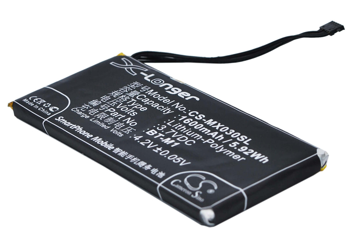 3.7V, Li-Polymer, 1600mAh, SmartPhone battery fits Meizu, Bt-m1, M030, Mx, 5.92Wh Mobile, SmartPhone Cameron Sino Technology Limited (Suspended)