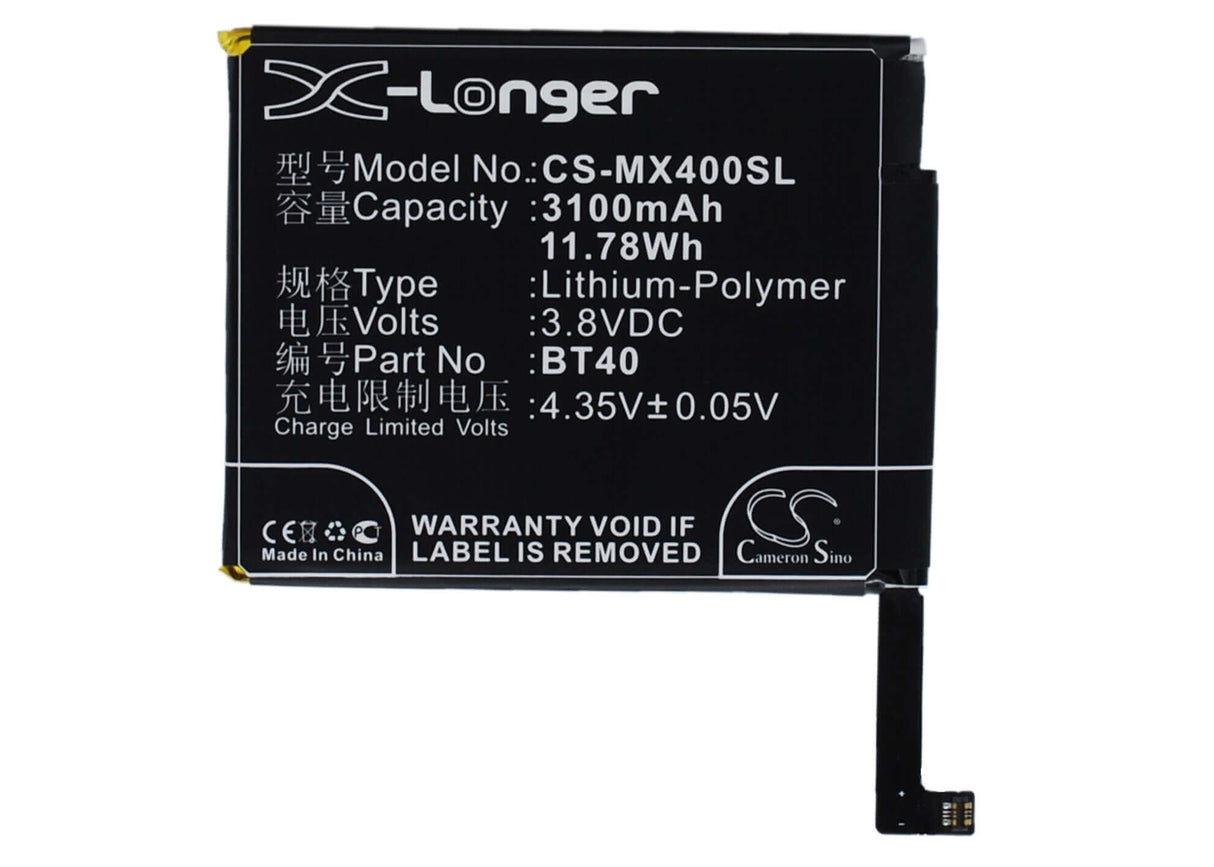 3.8V, Li-Polymer, 3100mAh, SmartPhone battery fits Meizu, Bt40, M460, M461, 11.78Wh Mobile, SmartPhone Cameron Sino Technology Limited (Smartphone)
