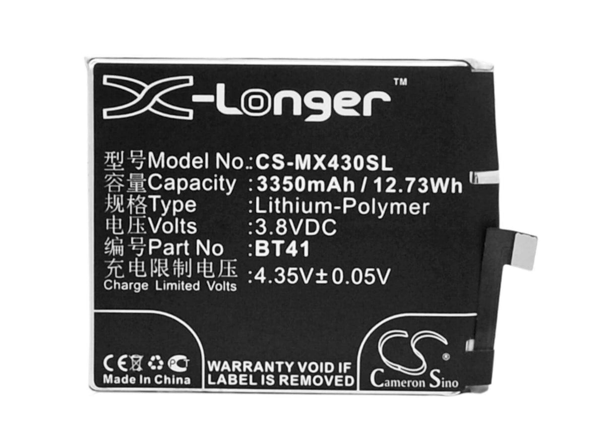 3.8V, Li-Polymer, 3350mAh, SmartPhone battery fits Meizu, Bt41, M462u, Mx4 Pro, 12.73Wh Mobile, SmartPhone Cameron Sino Technology Limited (Smartphone)