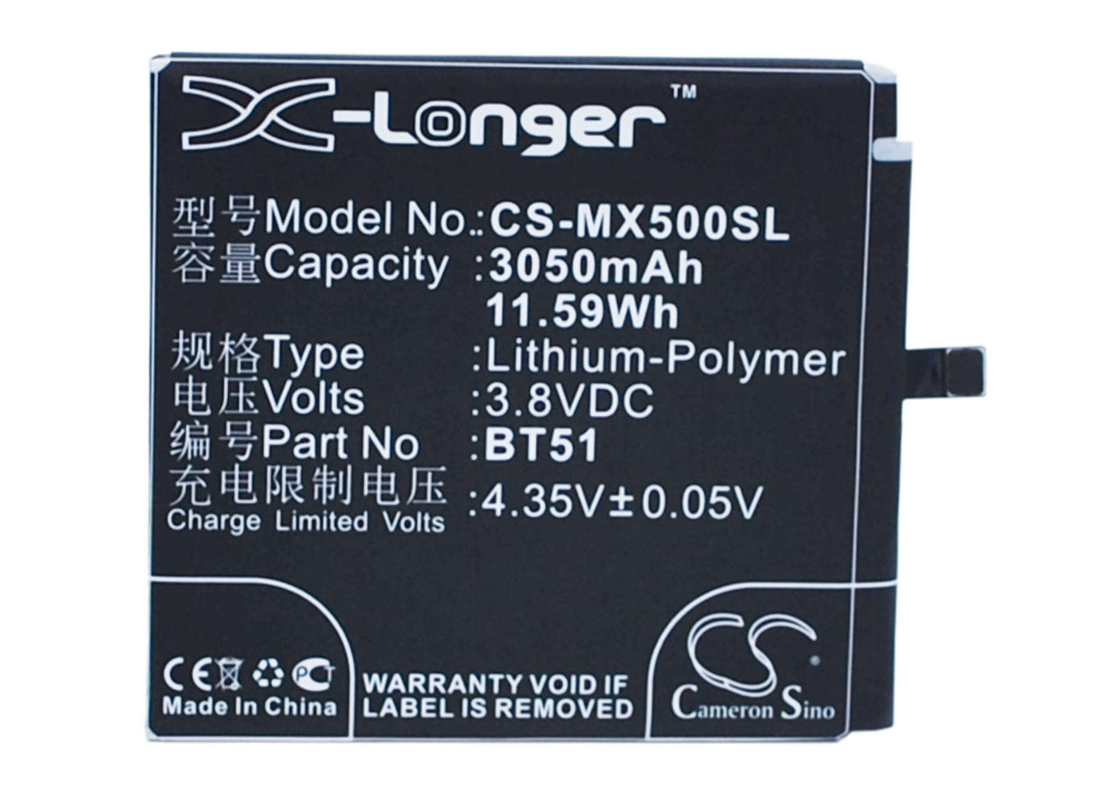 3,8V, Li-Polymer, 3050mAh, batterie de smartphone compatible avec Meizu, Bt51, M575 Dual Sim, M575m, 11.59Wh Mobile, Smartphone Cameron Sino Technology Limited (Smartphone)