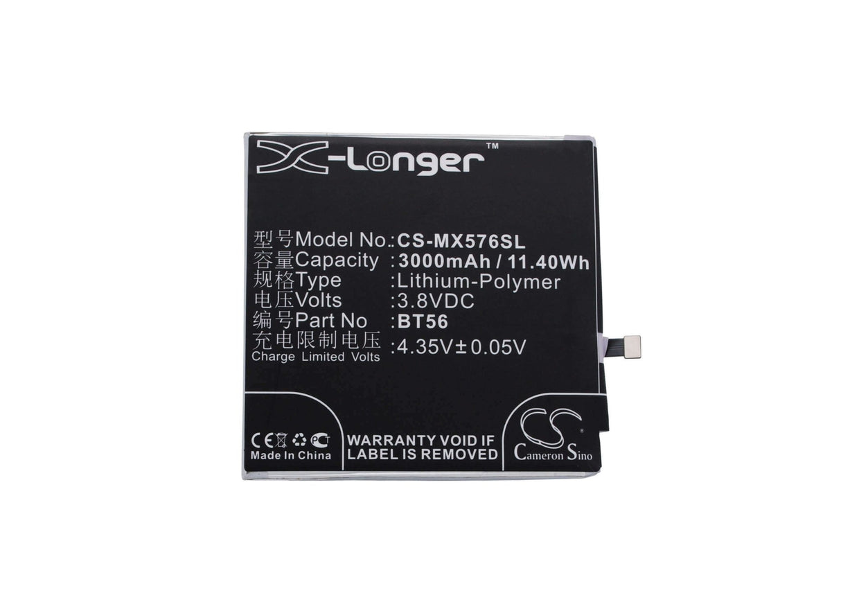 3.8V, Li-Polymer, 3000mAh, SmartPhone battery fits Meizu, Bt56, M576, M576u, 11.4Wh Mobile, SmartPhone Cameron Sino Technology Limited (Smartphone)