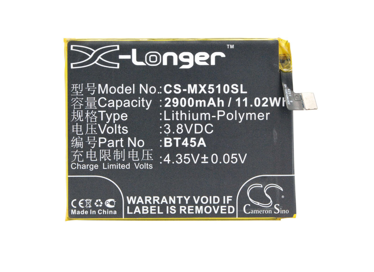 3.8V, Li-Polymer, 2900mAh, SmartPhone battery fits Meizu, Bt45a, M2 Note M571c, M2 Note M571h, 11.02Wh Mobile, SmartPhone Cameron Sino Technology Limited (Smartphone)