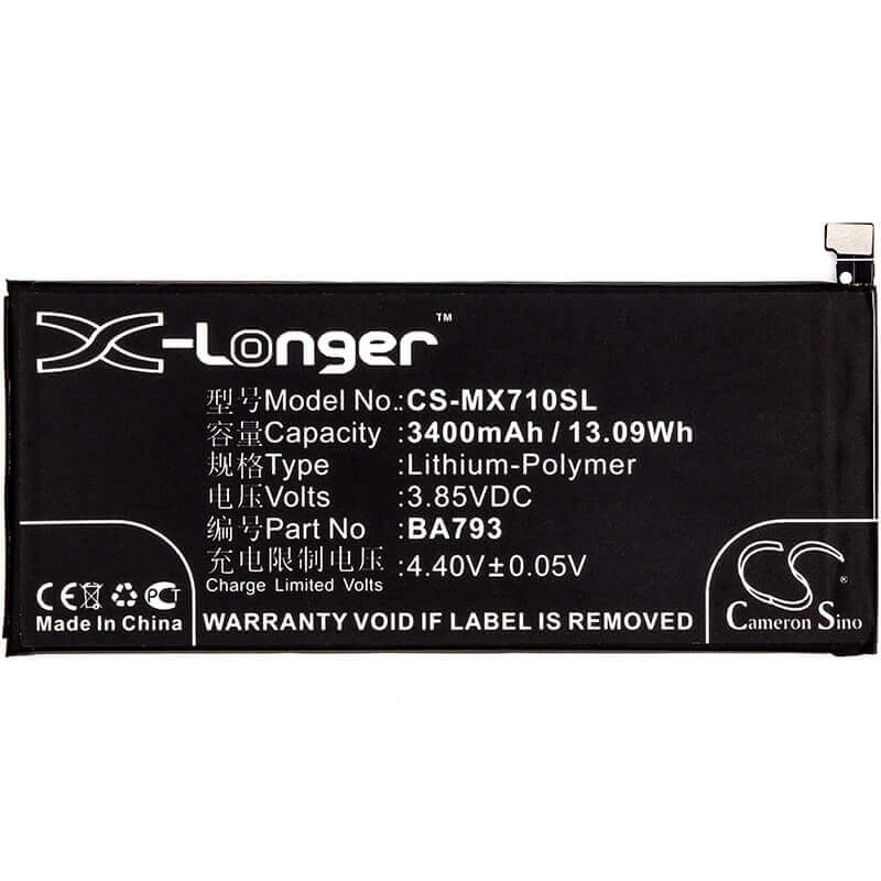 3.85V, Li-Polymer, 3400mAh, batterie de smartphone compatible avec Meizu, Ba793, M793q, Pro 7 Plus, 13.09Wh Mobile, Smartphone Cameron Sino Technology Limited (Smartphone)