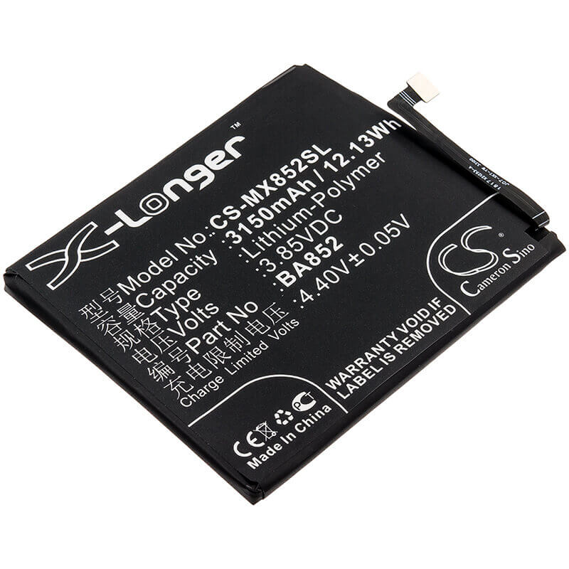 3.85V, Li-Polymer, 3150mAh, SmartPhone battery fits Meizu, Ba852, 16 Global, 16 Global Dual Sim, 12.13Wh Mobile, SmartPhone Cameron Sino Technology Limited (Smartphone)