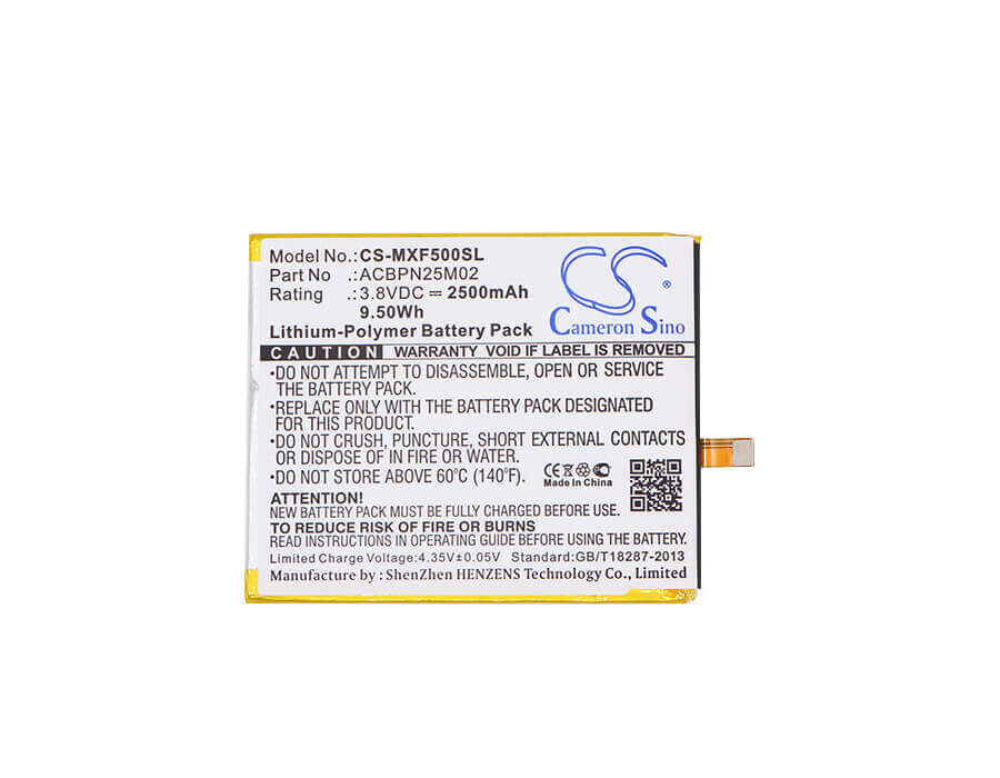3,8V, Li-Polymer, 2500mAh, batterie de smartphone compatible avec Micromax, Acbpn25m02, Canvas Fire 5, Canvas Fire 5 Dual Sim, 9,5Wh Mobile, SmartPhone Cameron Sino Technology Limited (Suspendu)