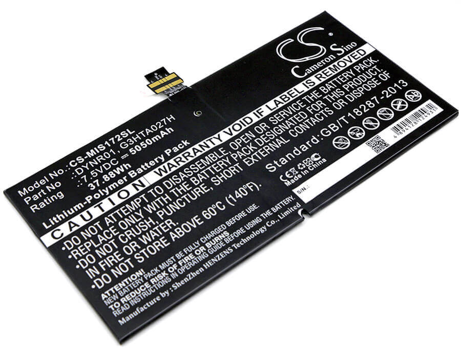 7.5V, Li-Polymer, 5050mAh, Tablet battery fits Microsoft, Dynr01, 1724, Surface 4, 37.88Wh Tablet Cameron Sino Technology Limited