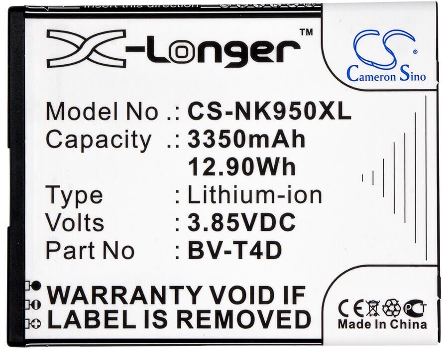 3.85V, Li-ion, 3350mAh, SmartPhone battery fits Nokia, Microsoft, Bv-t4d, Cityman, Lumia 950 Xl, 12.9Wh Mobile, SmartPhone Cameron Sino Technology Limited (Smartphone)