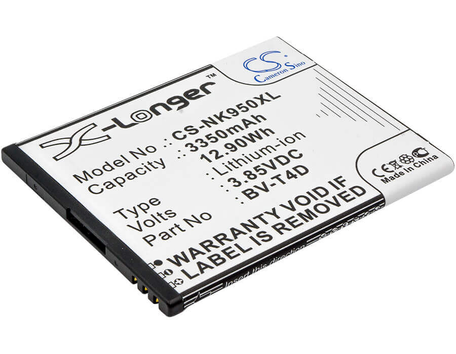 3.85V, Li-ion, 3350mAh, SmartPhone battery fits Nokia, Microsoft, Bv-t4d, Cityman, Lumia 950 Xl, 12.9Wh Mobile, SmartPhone Cameron Sino Technology Limited (Smartphone)