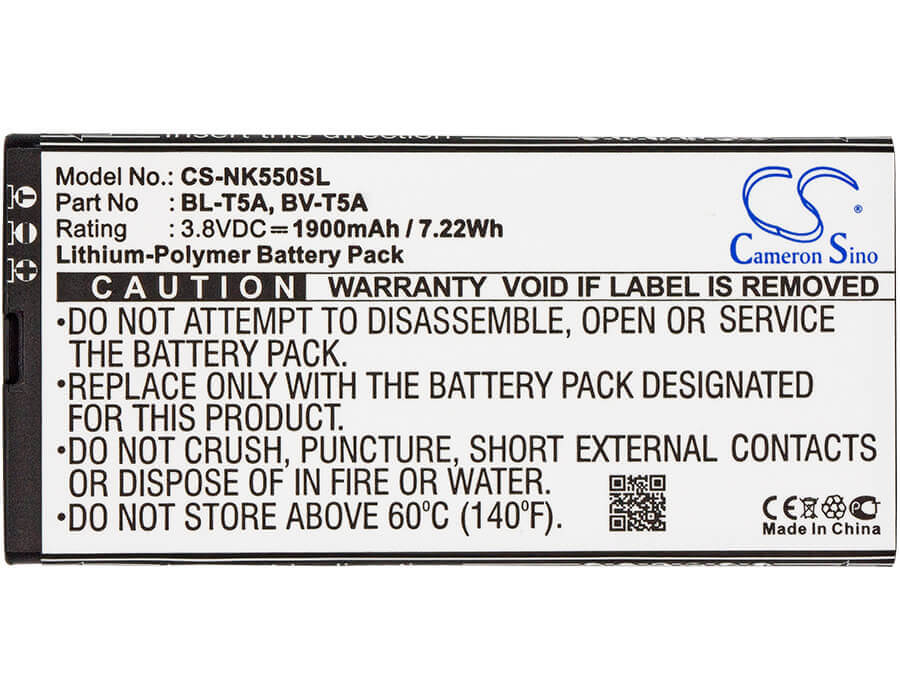 3.8V, Li-Polymer, 1900mAh, SmartPhone battery fits Microsoft, Nokia, Bl-t5a, Lumia 550, Lumia 730, 7.22Wh Mobile, SmartPhone Cameron Sino Technology Limited (Smartphone)