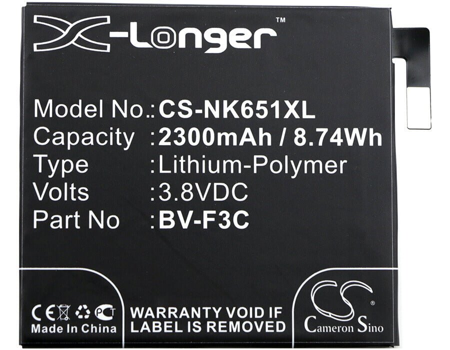 3,8V, Li-Polymer, 2300mAh, batterie de smartphone compatible avec Microsoft, Bv-f3c, Lumia 650 Xl, 8,74Wh Mobile, SmartPhone Cameron Sino Technology Limited (Suspendu)