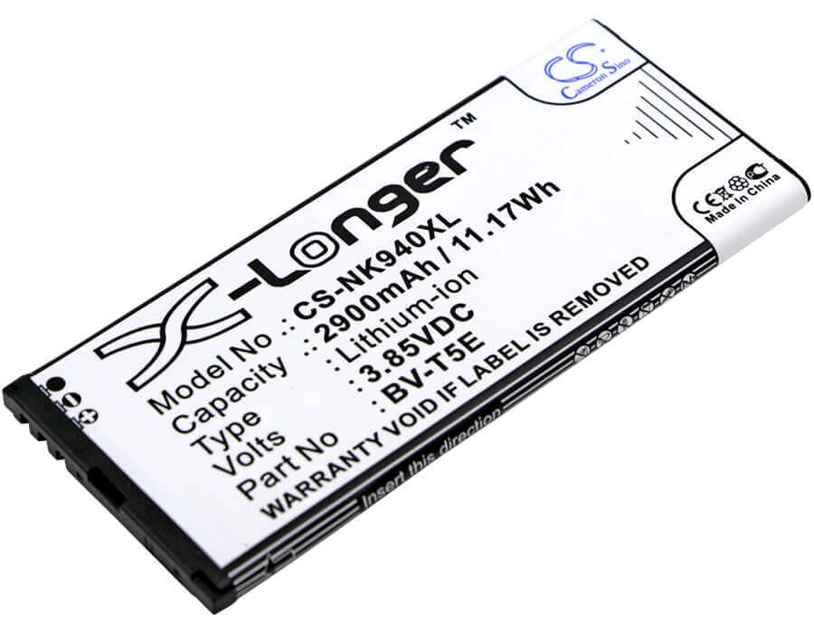 3.85V, Li-ion, 2900mAh, SmartPhone battery fits Nokia, Microsoft, Bv-t5e, Lumia 940, Lumia 940 Xl, 11.17Wh Mobile, SmartPhone Cameron Sino Technology Limited (Smartphone)