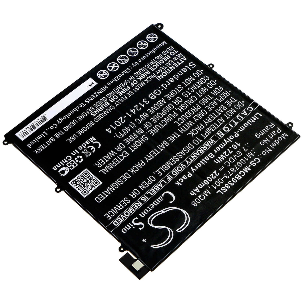 7.6V, Li-Polymer, 2200mAh, Tablet battery fits Microsoft, M1097873-001, Surface Book 1938, 16.72Wh Tablet Cameron Sino Technology Limited