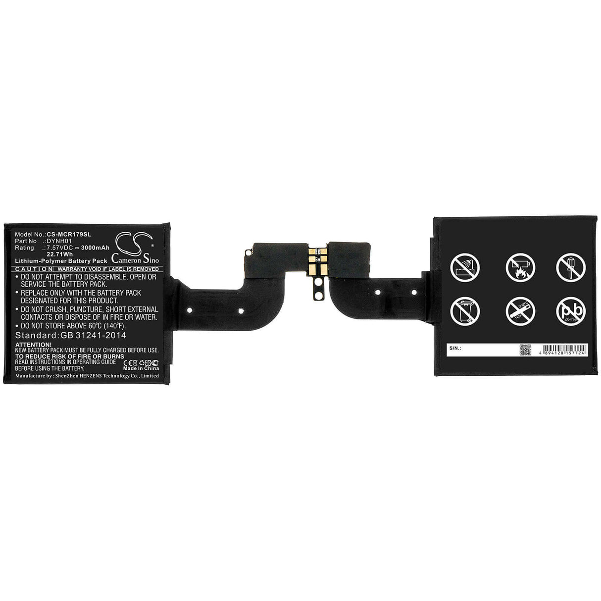 7.57V, Li-Polymer, 3000mAh, Tablet battery fits Microsoft, Dynh01, Surface Book 2 1793, Surface Book 2 1793 15, 22.71Wh Tablet Cameron Sino Technology Limited