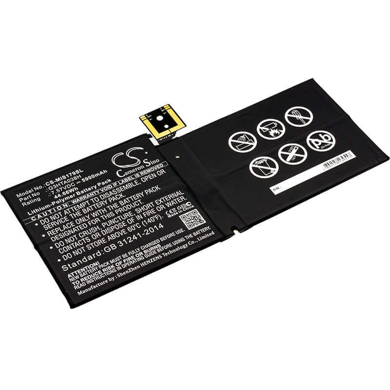 7.57V, Li-Polymer, 5900mAh, Tablet battery fits Microsoft, Dynm02, Surface Pro 5, Surface Pro 5 1796, 44.66Wh Tablet Cameron Sino Technology Limited